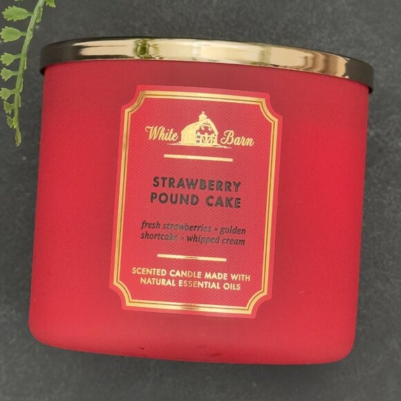 BBW Strawberry Pound Cake White Barn Bath & Body Works 3 Wick Candle - Picture 5 of 10